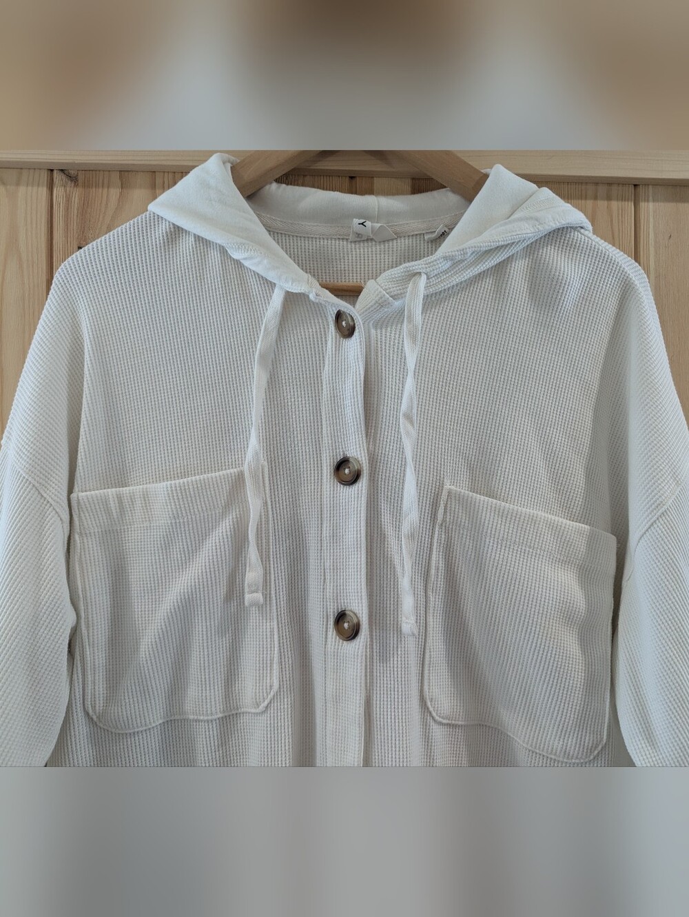 Roxy Cream Button-Front Hooded Shirt - Picture 3 of 9